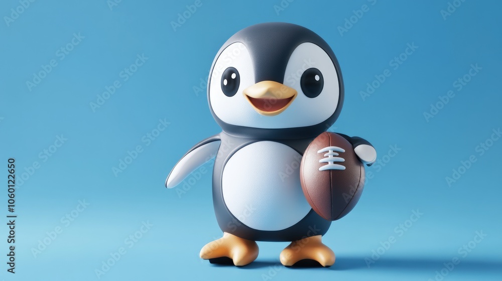 Obraz premium Cute Penguin Holding a Football
