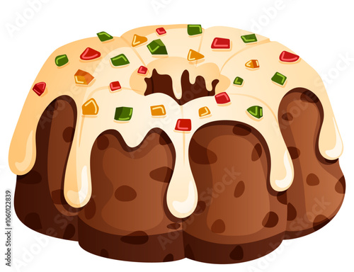Tutty Fruity Bundt Cake with Glazed Cream and Chopped Candied Fruit Toppings - Colorful Festive Fruit Cake 