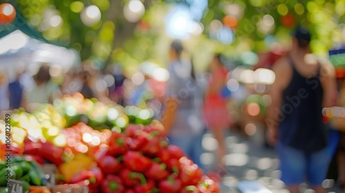 Blur of activity at the farmers market as shoppers peruse a selection of organic and farmfresh offerings. photo