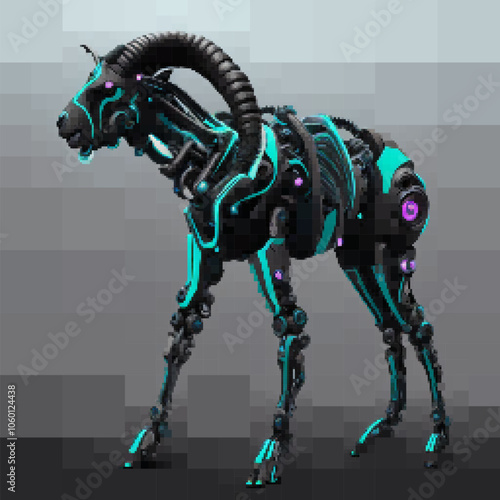 Goat cyborg. Vector illustration. Rectangular design.