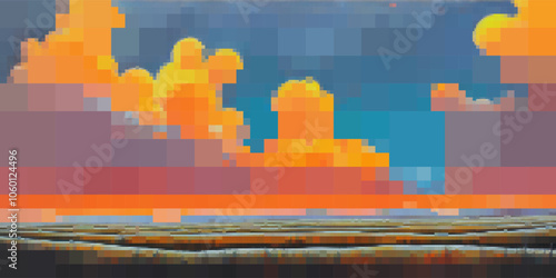 Abstract landscape. Vector pixelated illustration. Rectangular design.