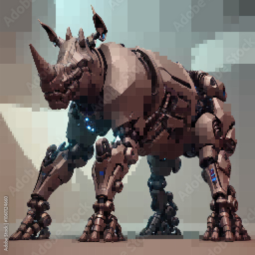 Rhinoceros cyborg. Vector colorful illustration. Rectangular design.