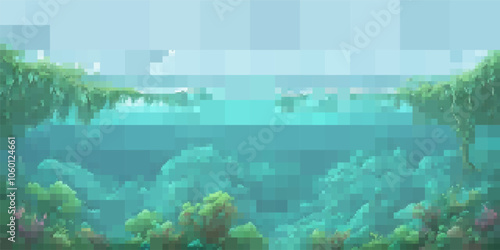 Underwater landscape. Aquatic background. Vector colorful illustration. Rectangular design.
