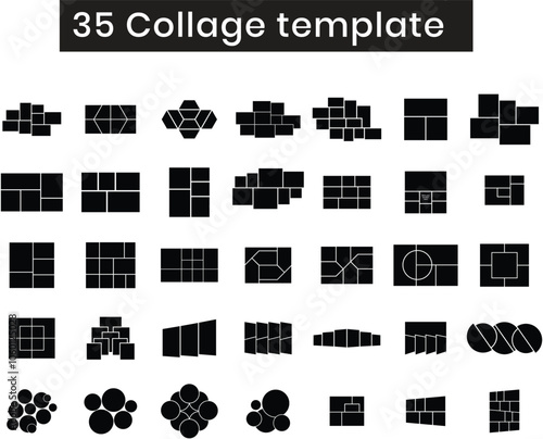 Set of photo 35 collage template. background and mood board for wall picture frame . portfolio presentation and wed design layout.