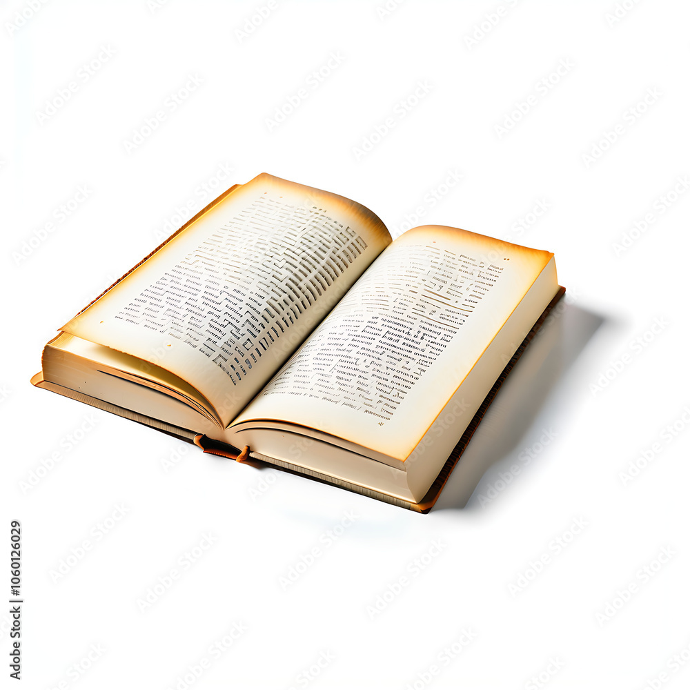 Obraz premium A beautifully crafted book, open and inviting, with a warm wooden cover and pages filled with intricate text, perfectly captured in a realistic, highly detailed rendering.