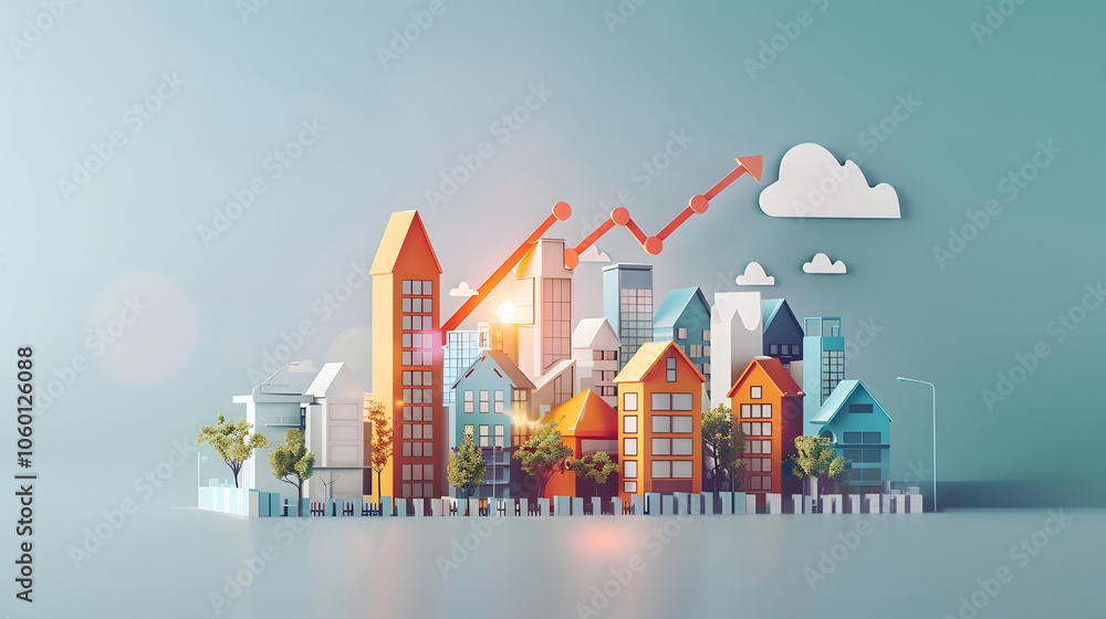 Fototapeta premium illustrative concept of the housing market, showcasing residential real estate development, property investment growth, and the upward trend in housing sales and prices