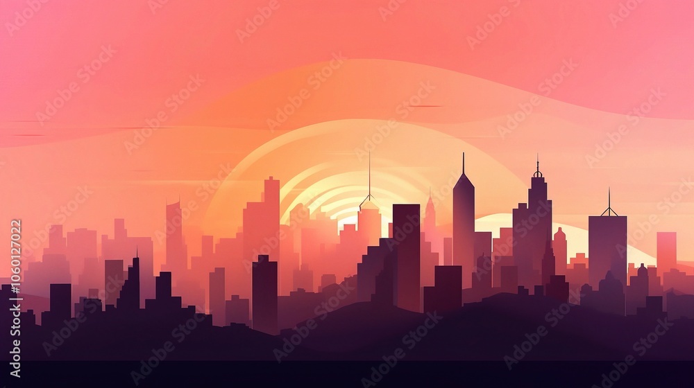Fototapeta premium Serene City Skyline Silhouette at Sunset
