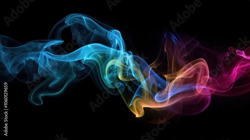 Colorful Neon Smoke Swirling Across Black Background photo