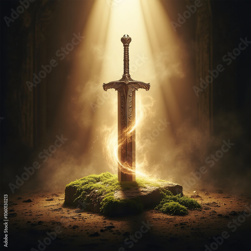 Excalibur. The mythical sword in the stone. Knights of the round table.