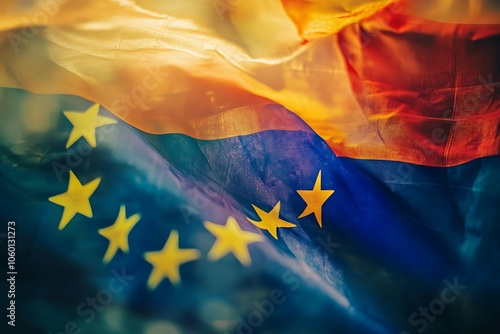 Flags of European Union and Republic of Armenia , EU-Armenia Partnership photo