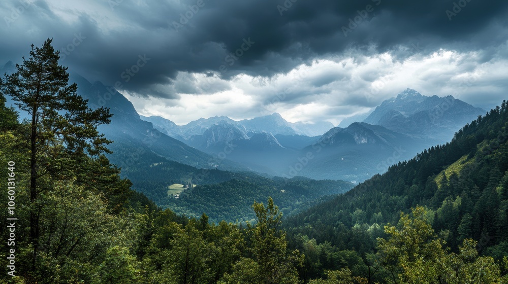 Fototapeta premium Dark Storm Clouds Looming Over Majestic Mountains