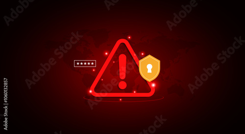 Warning symbol about social media hacking crimes in cyberspace. password design element and protection symbol shield