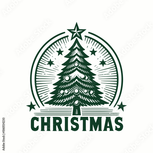 Christmas tree vector logo illustration on a white background.  vintage tree