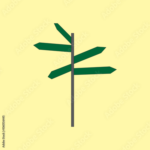 Directional pole with wayfinding arrows vector illustration. Green street signs. 