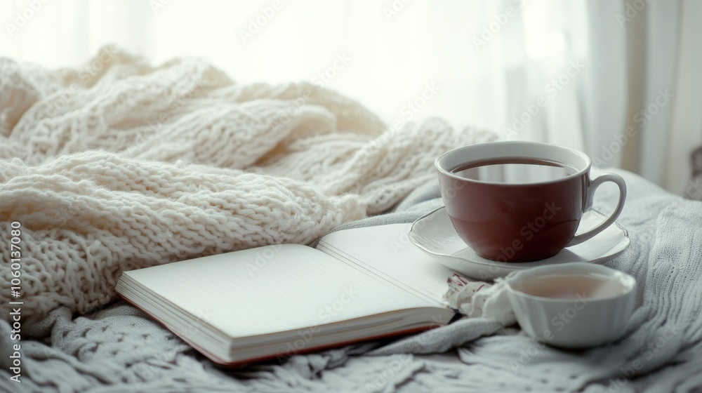 Cozy Scene with Notebook and Cup of Tea Cozy Scene with Notebook and Cup of Tea