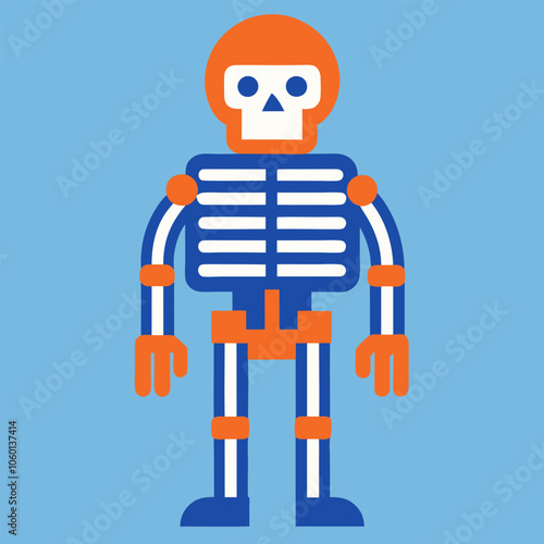 A fun and whimsical illustration of a skeleton with an orange head, perfect for Halloween decorations, greeting cards, and children's projects.