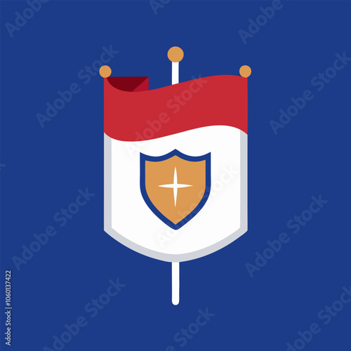 A simple yet powerful icon depicting a white flag with a shield featuring a golden cross, perfect for representing protection, faith, and security.