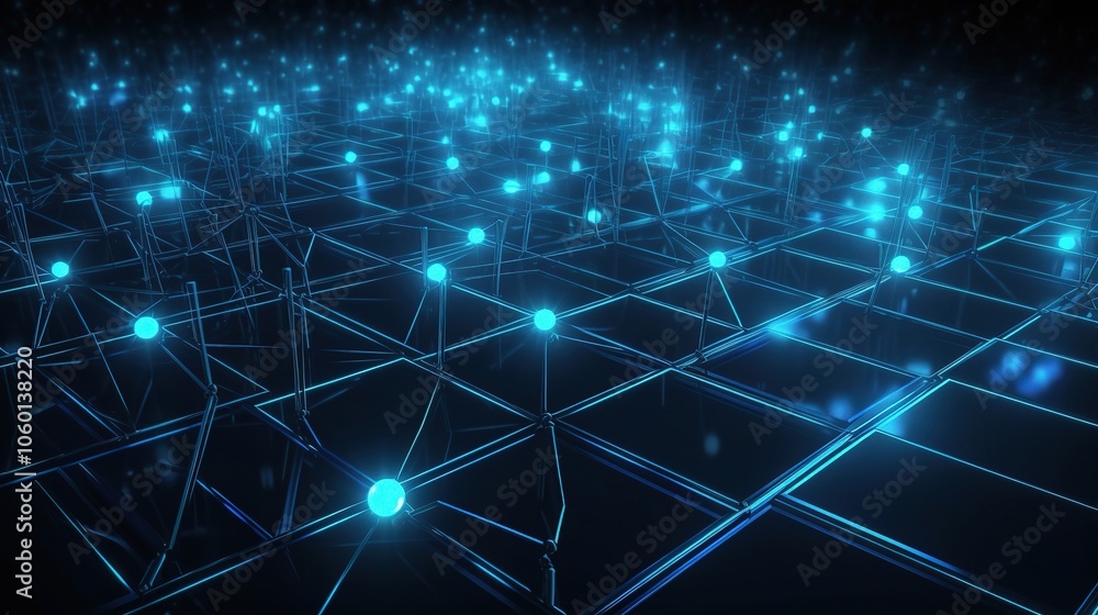 Naklejka premium Futuristic 3D Grid Pattern with Glowing Lines