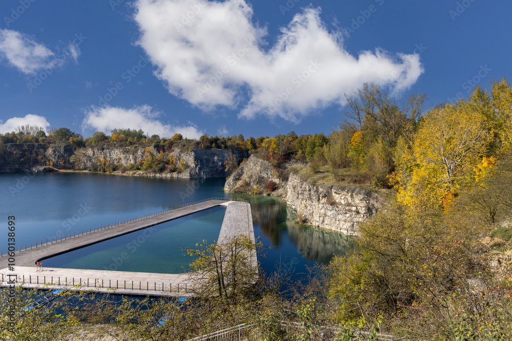 Beautiful view of Lagoon Zakrzowek, artificial water reservoir in city center, Krakow, Poland