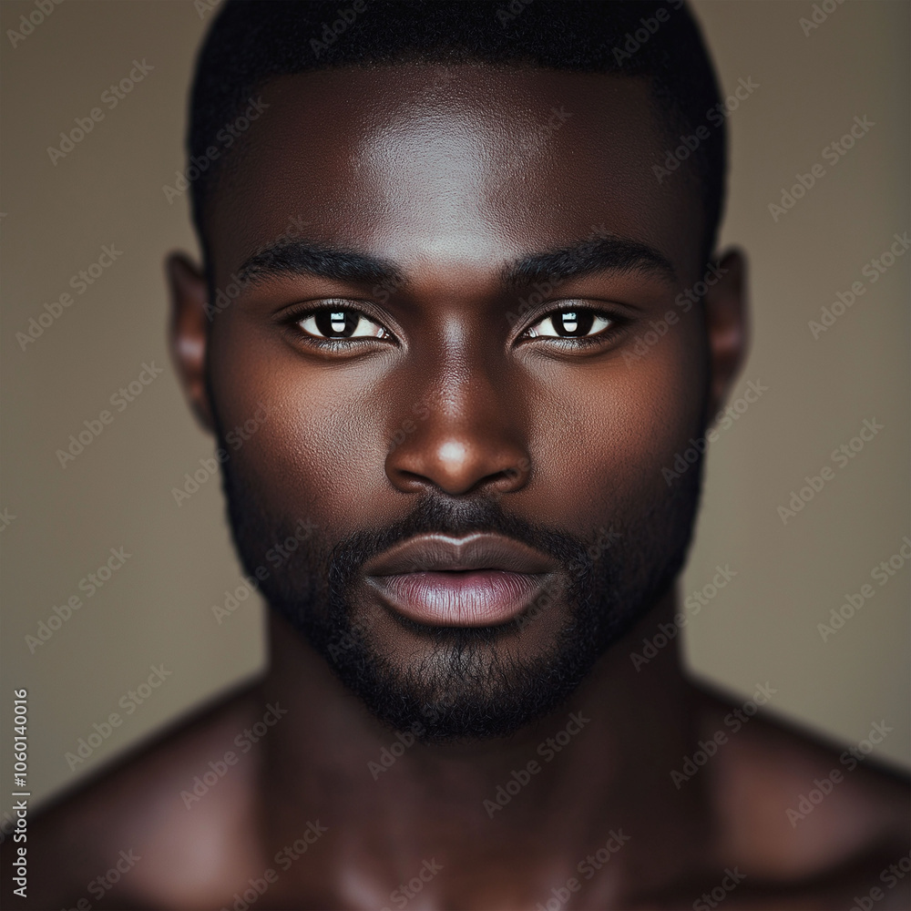 Obraz premium Confident individual making direct eye contact, bright lighting, body language showing power and control, intense gaze, ultra-realistic facial detail