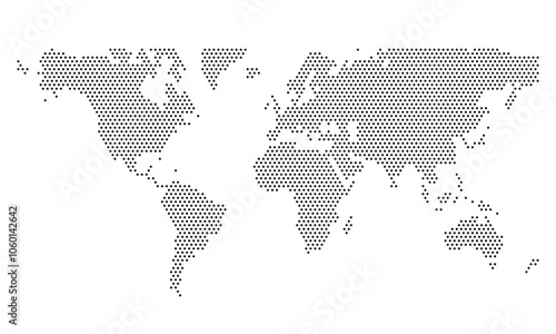 Dotted world map, abstract silhouette, vector design. Isolated on white background.