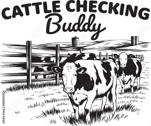 Quotes Cattle Checking Buddy,Farm kids shirt for kids cow.