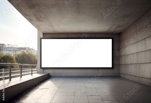 Mockup image of Blank billboard white screen posters and led in for advertising. Outdoor Poster frame Mockup. White billboard mockup on street. Empty mockup Lightbox for information.
 photo