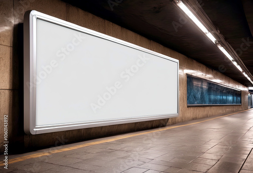 Mockup image of Blank billboard white screen posters and led in for advertising. Outdoor Poster frame Mockup. White billboard mockup on street. Empty mockup Lightbox for information.
 photo