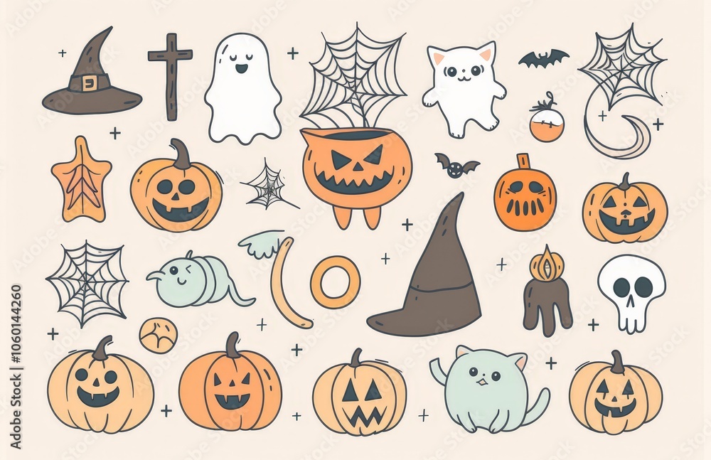 Obraz premium Halloween Doodle Illustration with Spooky and Cute Elements