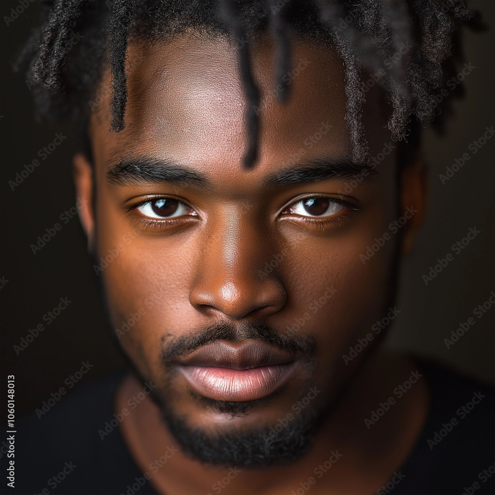 Obraz premium Portrait of a dark-skinned African American man on a gray background