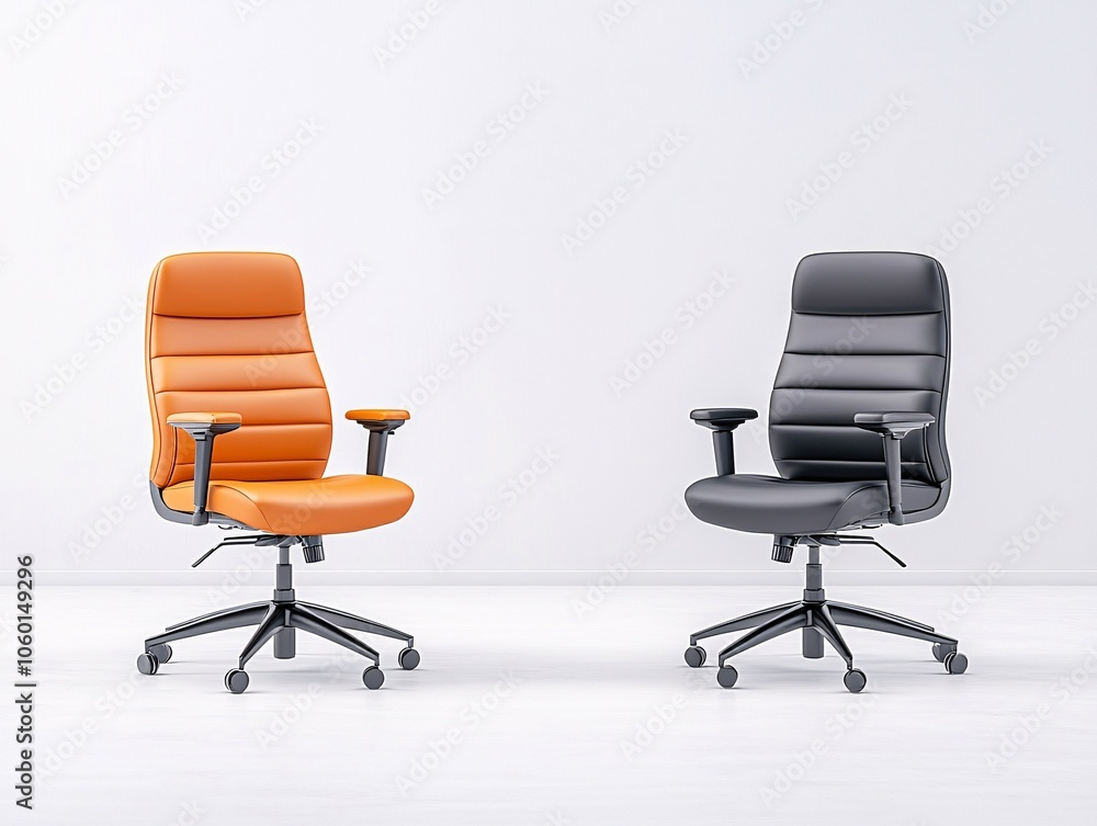Comparison of home office setups: luxury ergonomic chair vs. budget chair, prices displayed in small type, clear editorial feel, light and minimalist background Comparison of home office setups: luxury ergonomic chair vs. budget chair, prices displayed in small type, clear editorial feel, light and minimalist background