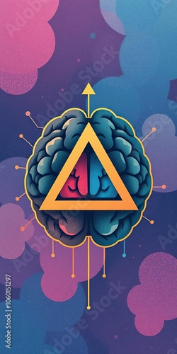 An abstract illustration of a brain depicted with a triangle and circuitry arrow, symbolizing creativity, innovation, and technology, abstract, triangle photo