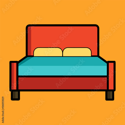 A simple and colorful illustration of a double bed with two pillows, perfect for adding a touch of homey charm to your designs. This vector graphic is ideal for websites, apps.