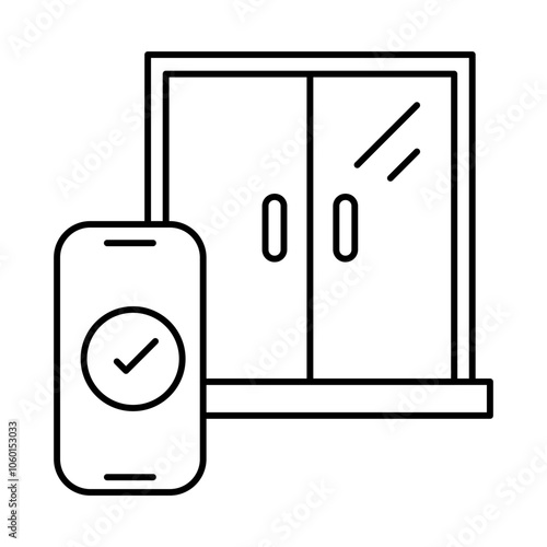 Remote Door Lock Icon – Smartphone Unlocking a Door, Representing Remote Locking and Security Access