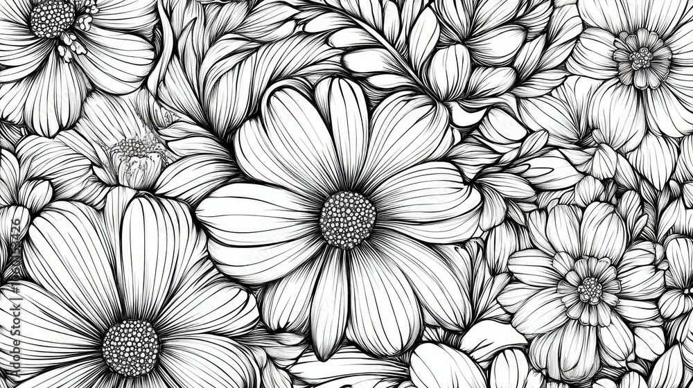 custom made wallpaper toronto digitalFlower line art seamless pattern. floral hand drawn vector background.