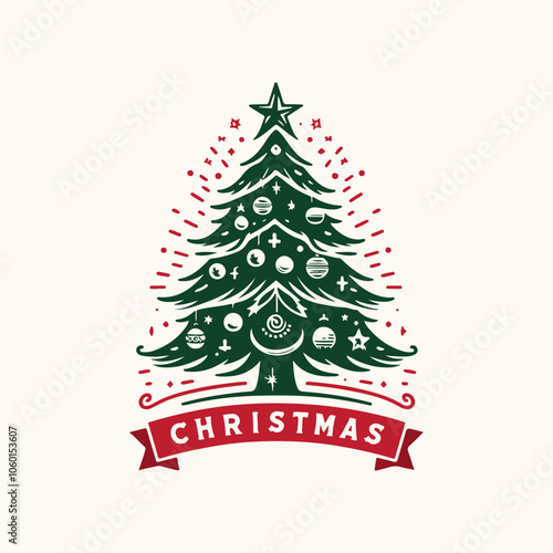 Christmas tree vector logo illustration on a white background.  vintage tree