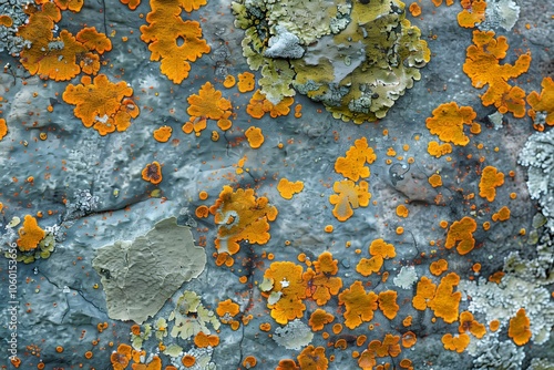 Close-up of colorful lichen on a rocky surface, showcasing nature's intricate patterns. photo