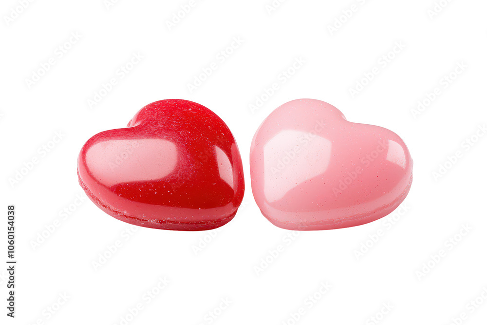 Obraz premium Delightful heart-shaped jelly beans in vibrant pink and red colors perfect for sweet celebrations
