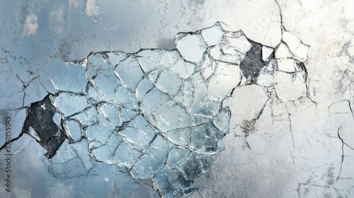 Large cracks on the texture of the broken mirror  glass 