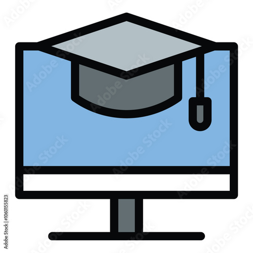 E-Learning Icon Digital Education in Flat Line Color Style