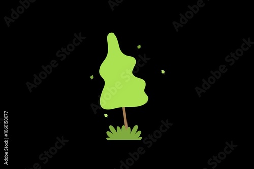 Isolated tree swaying in the wind. 2d animation of plant.