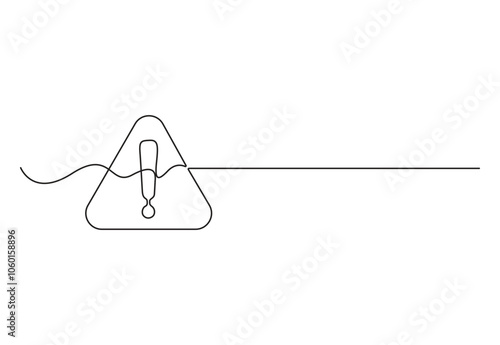 Dangerous sign line continuous drawing vector. Single line dangerous sign vector background. Dangerous sign icon. Continuous outline of an exclamation mark in a triangle. Pro vector