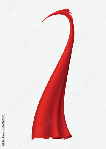 Superhero red cape in side view. Scarlet fabric silk cloak. Mantle costume or cover cartoon vector illustration