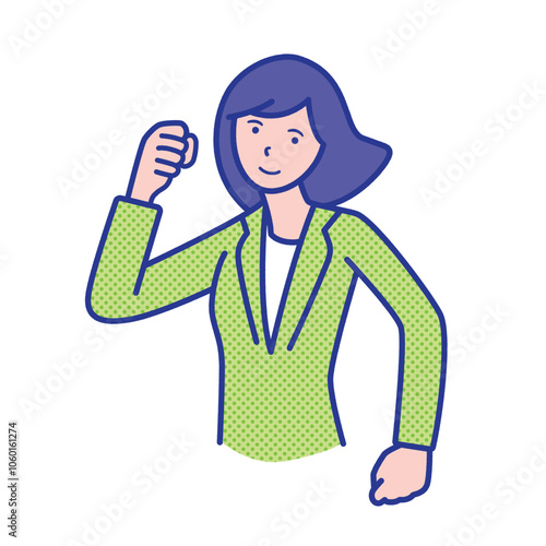 ガッツポーズをする女性の上半身イラスト素材