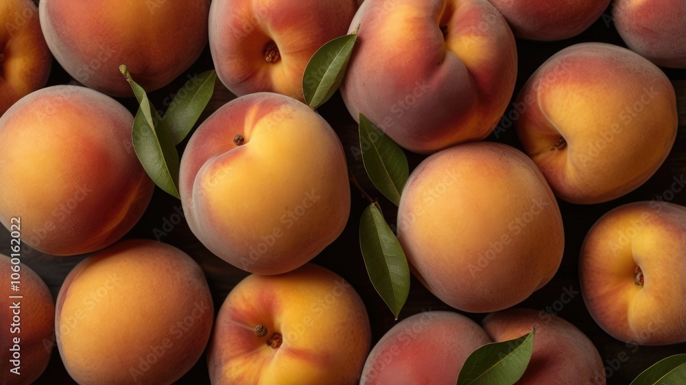 Closeup of fresh Peach top view fruit background Closeup of fresh Peach top view fruit background