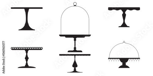 Wedding Tea Cake Platter, Isolated Stand Tray Silhouette. Retro Table Stand, Pedestal And Display Plate For Desserts, Sweet Food And Pastries. Serving Cake Display Platter, Tiered Stand