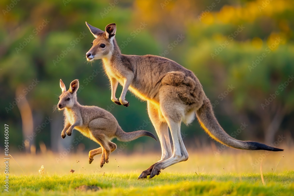 kangaroo with baby prowling towards the camera kangaroo with baby prowling towards the camera