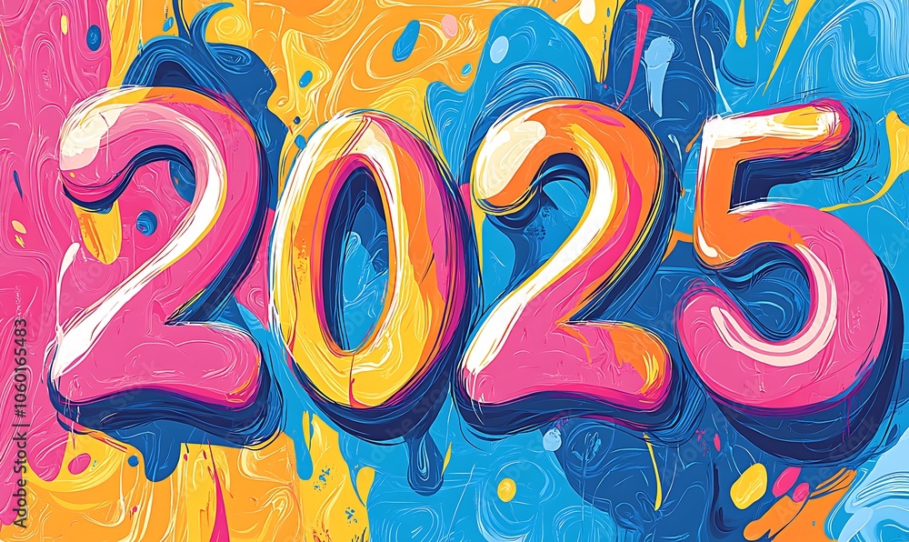 Colorful illustration of the year 2025 with a vibrant, abstract background.