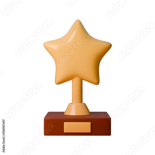 3D vector illustration of trophy in the shape of star on base. Ideal for awards, success, achievements, and motivational projects. Perfect for logo design, banners, and certificates