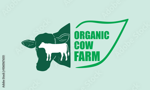 organic cow farm logo, silhouette of great cattle standing at farm vector illustrations